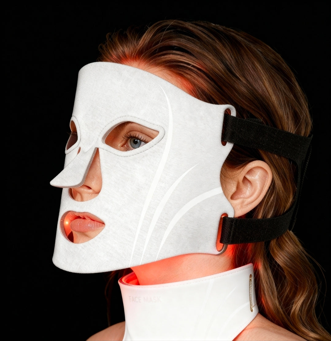 REDYMASK Red Light Therapy Face & Neck Mask – Portable, Red & Near-Infrared Lights, 8 Modes for Acne Treatment, Pore Refining, Skin Tightening & Rejuvenation